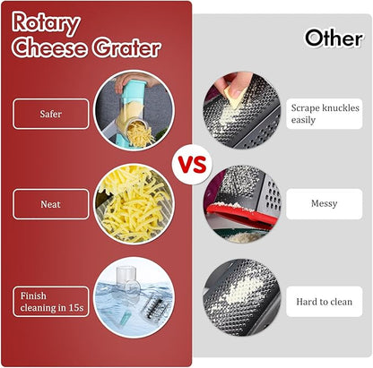 Ourokhome Rotary Cheese Grater Hand Crank, Kitchen Shredder Speed Mandolin Slicer Ice Shaver with Handle and Drum Blades for Cheese, Vegetable, Nuts, Chocolate, Potato, Carrot, 5 Blades, Blue - Image 7