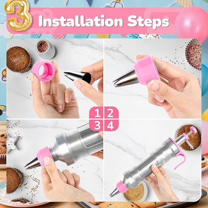 Cake Decorating Tools Supplies Kit: 164pcs Baking Accessories, Dessert Piping Syringe and Icing Tips Set - Puffs Cupcake Frosting Piping Bakery Set for Adults Beginners or Professional, Pink - Image 6