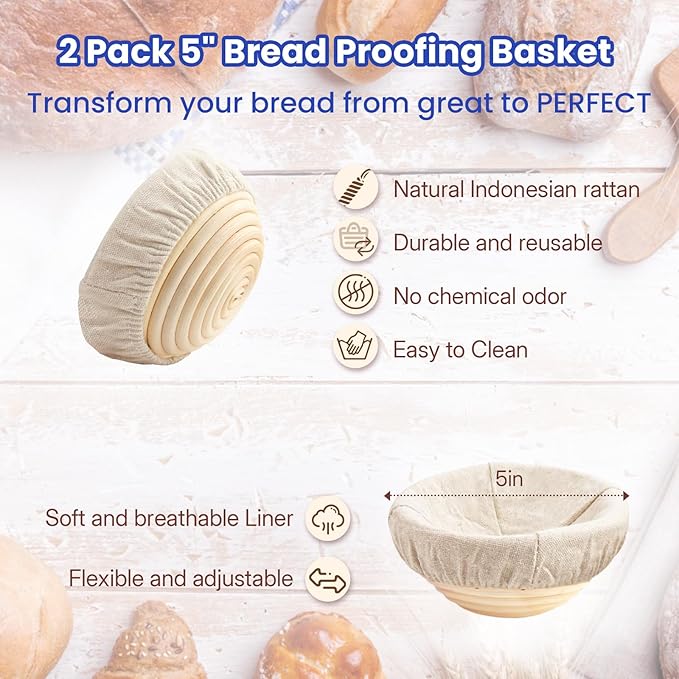 YONILL Mini Double Dutch Oven for Sourdough Bread Baking - Enameled Cast Iron Dutch Oven Pot with Lid and 5" Banneton Bread Proofing Basket Kit, Dual Round Bread Loaf Pan for Homemade Baking (Dark Blue) - Image 5