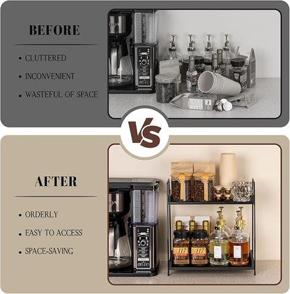 ANBOXIT 2-Tier Coffee Station Organizer, Wooden Kitchen Counter Shelf - Black - Image 4
