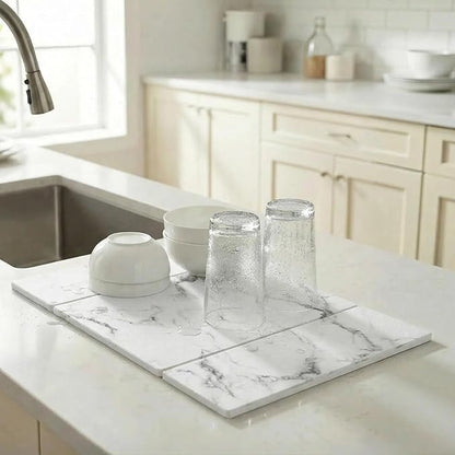 Large Stone Drying Mat for Kitchen Counter, 24"x16" Collapsible Quick Dry Dish Drying Mat, Water-Absorbent Marble Diatomaceous Earth Mats for Bottles Cups Dishes, Match Any Countertop - Image 8