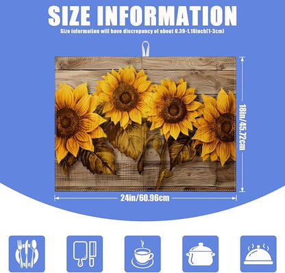 Vintage Sunflower Wooden Grain Dish Drying Mat for Kitchen Counter Drying Pad Absorbent Reversible Dish Drainer Rack Mats Draining Pad 18"x24"Inch - Image 2
