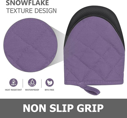 1 Pair Short Oven Mitts - Silicone Kitchen Oven Gloves High Heat Resistant 500℉, Mini Oven Mits with Non-Slip Grip Surfaces and Hanging Loop for BBQ, Baking, Cooking and Grilling (Purple) - Image 5