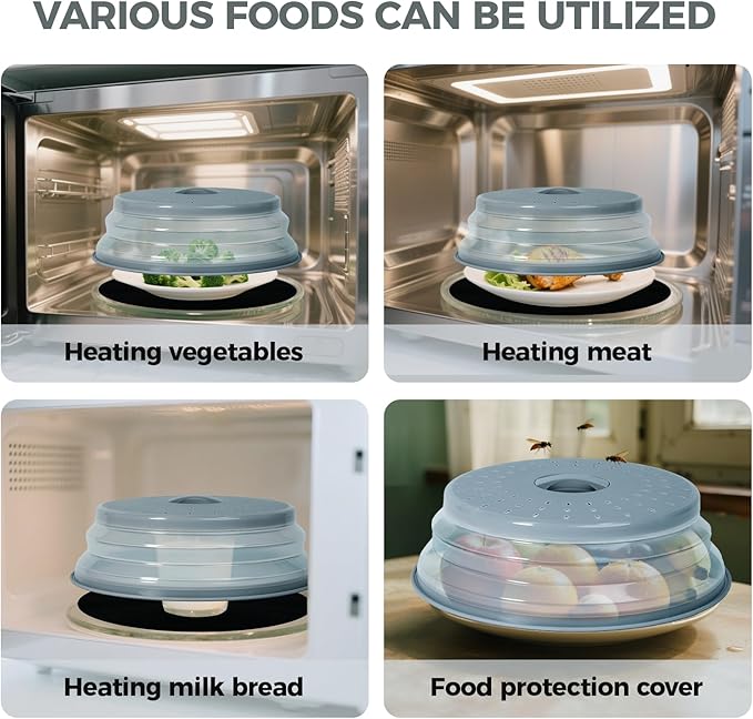 12" Large Microwave Splatter Cover & Silicone Mat, Foldable Food Cover and Raised Handle, BPA-Free Splatter Guard Lid, Multi-Purpose Heat-Resistant Mat for Pots,and Kitchen - Image 5