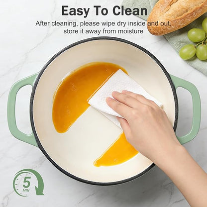 Enameled Cast Iron Dutch Oven with Lid, 3 QT Dutch Oven Pot for Bread Baking, Heavy Duty Cast Iron Pot for Braising, Cook, Bake, Refrigerate Safe across All Cooktops (Pistachio Green,3 QT)