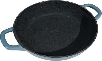 Flavehc Braiser Enameled Cast Iron Braiser 2.25 qt Braiser Pan with Lid Slateblue Shallow Cast Iron Casserole Braiser Pan with Handels