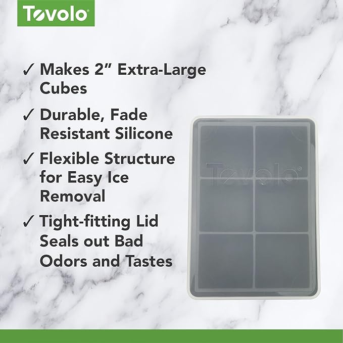 Tovolo Large 2” King Cube Ice Tray with Lid Charcoal Gray Ice Cube Trays for Whiskey Cocktails Smoothies, Big Square Ice Cube Mold Silicone Freezer Tray for Perfect Cubes BPA Free Dishwasher Safe - Image 3