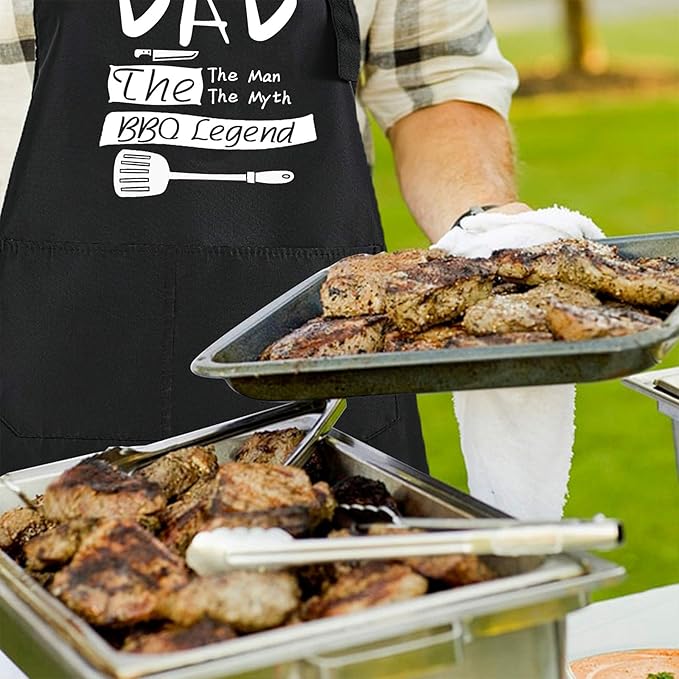 Rosoz Funny Black Chef Aprons for Men, Dad BBQ Legend, Adjustable Kitchen Cooking Aprons with Pocket Waterproof Oil Proof Father’s Day/Birthday