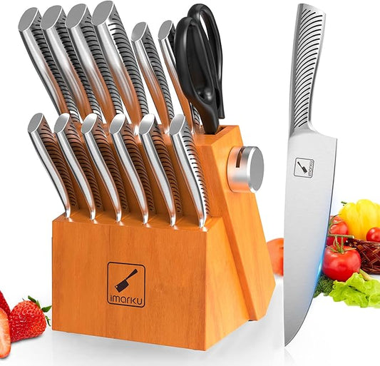 imarku Knife Set, 14 Piece Premium Kitchen Knife Block Set, Razor Sharp Japanese Chef Knives Set for Kitchen with Built-in Sharpener, Dishwasher Safe & Quality Acacia Wood Block, Gift for Women by imarku