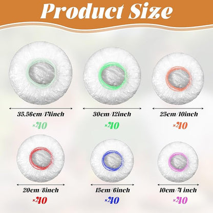 200 Pcs 6 Size Plastic Bowl Covers with Elastic Bulk, Reusable Bowl Covers Disposable Food Storage Plastic Wrap for Kitchen Leftovers Outdoors Picnic (Vivid Colors)
