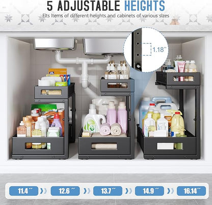 1 Pack 17IN Depth Under Sink Storage Organizer, Large 2-Tier Elegant Mesh Pull Out Shelf for Kitchen and Bathroom Cabinet Organization, L-Shaped and Adjustable Height Design-Black - Image 5