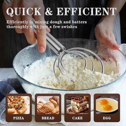 TEEVEA Danish Dough Whisk with Stainless Steel Hook Dutch Style Bread Mixer for Sourdough Baking Tools - Image 4