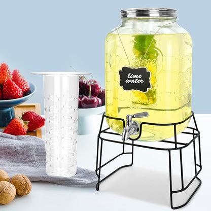 2 Gallon Glass Drink Dispensers For Parties,Beverage Dispensers With Stand And 100% Leakproof Stainless Steel Spigot.Glass Water Jug Dispenser,Lemonade Dispenser,Mason Jar. by DD%26HAPP