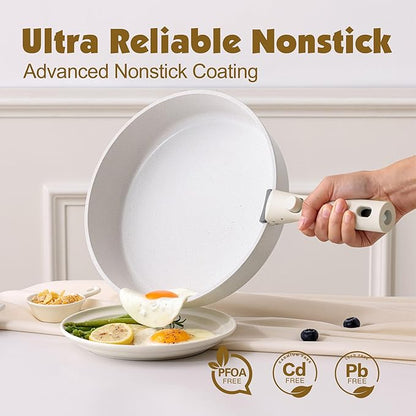 SENSARTE 17 Piece Pots and Pans Set, Nonstick Detachable Handle Cookware Set, Induction Kitchen Cookware Set with Removable Handle, Healthy Non Stick for RV, Dishwasher ＆ Oven Safe, PFOA Free (White) - Image 4