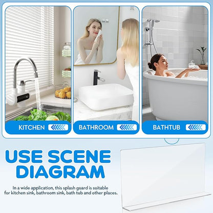 PRETYZOOM Acrylic Sink Water Splash Guard, 15.7x8 Inches Sink Splash Guards Splatter Panel, Kitchen Protective Splatter Barrier, Universal Fit