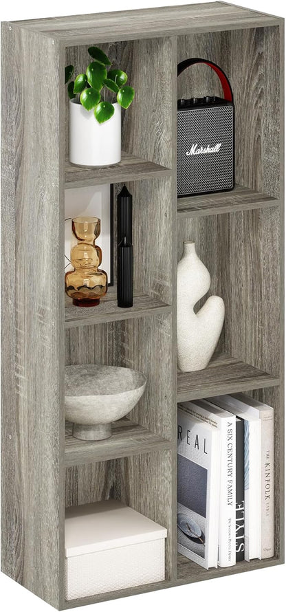 Furinno LUDER Book Shelf, 7-Cube Bookshelf, Bookcase with Open Shelves, 9.4 x 19.5 x 41.7, Easy Assembly, for Living Room, Bedroom, Home Office, French Oak by Furinno-FitsYourSpaceFitsYourBudget
