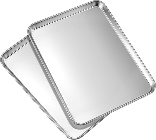 LIANYU 2 Pack Stainless Steel Cookie Sheet Pans, Commercial Grade Baking Sheet, 17.5x13 Inch Half Sheet Pan, Professional Bakeware Cookie Tray, Mirror Finish & Non Toxic & Easy Clean by LIANYU