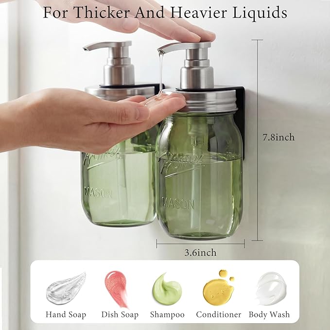 Amolliar Plastic Mason Jar Soap Dispenser with Pump Lid,16OZ Refillable BPA-Free Hand Soap Dispenser Set with Cute Lables, Farmhouse Decor for Kitchen/Bathroom, Liquid Dish Soap, Lotion(2 Pack, Green) - Image 3
