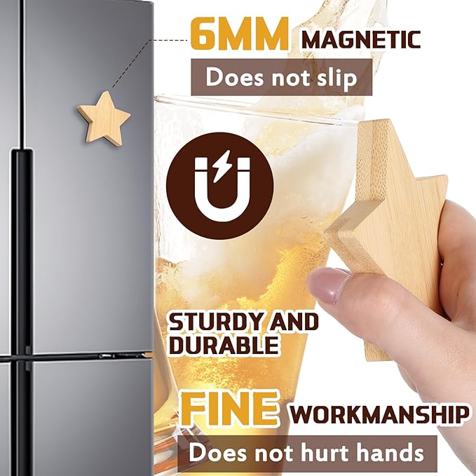 Vesici 24 Pcs Magnetic Bottle Opener 2.5in DIY Bamboo Star Shape Beer Openers Wooden Fridge Magnet Refrigerator Sticker Gift for Beer Lover Wedding Guest Kitchens Bars Parties - Image 3