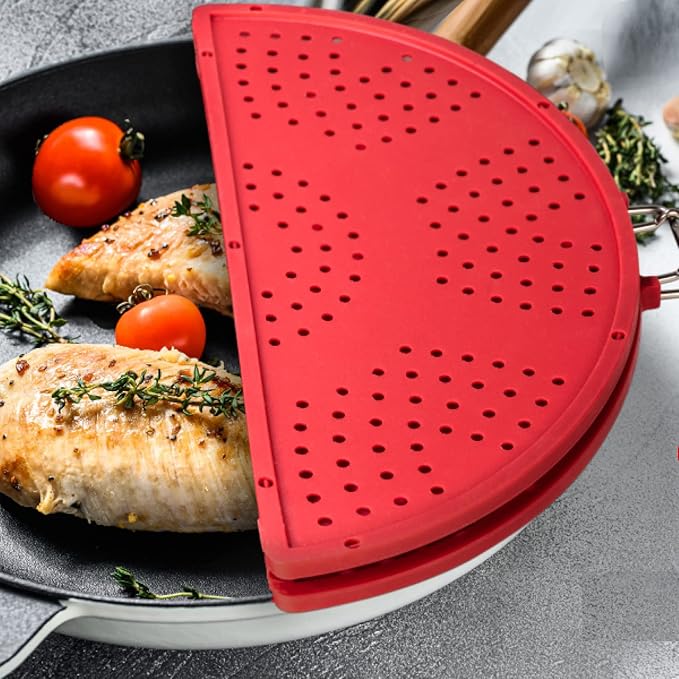 Splatter Screen for Frying Pan Foldable Grease Splatter Guard Silicone Splatter Shields Multifunction Oil Screen for Skillet with Folding Handle Bacon Splatter Screen Strainer - Image 4