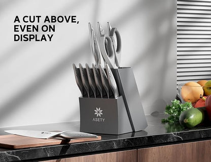 ASETY Knife Set - Ultra Sharp Knives Set for Kitchen with block, 15 PCS Stainless Steel Knife Set with Built-in Sharpener, Ergonomic Non-Slip Handle, Elegant Box for Men Women, Mothers Day - Image 7
