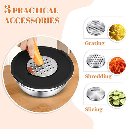 21PCS Mixing Bowls with Lids Set - 7 Nesting Mixing Bowls, 3 Graters, 11 Baking Tools, Lids, Stainless Steel Mixing Bowls for Mixing & Baking, Size 0.7/1.1/1.5/2.1/3.5/4/4.5 QT, Black - Image 3