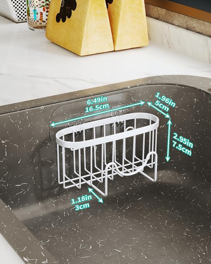 HapiRm Sponge Holder for Kitchen Sink - Sink Caddy with Unique M-Shaped, 2 Installation Methods Kitchen Organizer, Rustproof Stainless Steel Sponge Caddy - White - Image 5