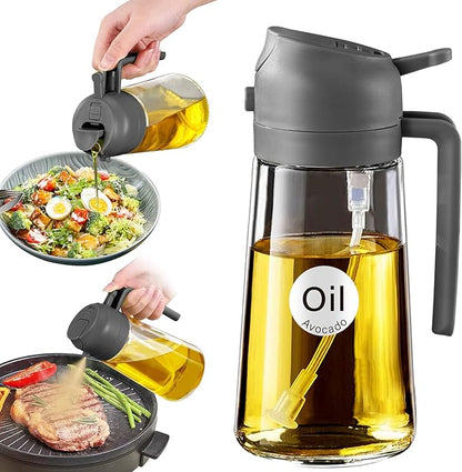 YARRAMATE 16oz/470ml Oil Sprayer for Cooking with Stickers, Food-grade Premium 2 in 1 Olive Oil Dispenser Bottle for Kitchen Gadgets, Air Fryer, Salad, Frying, BBQ (Gray) by YARRAMATE