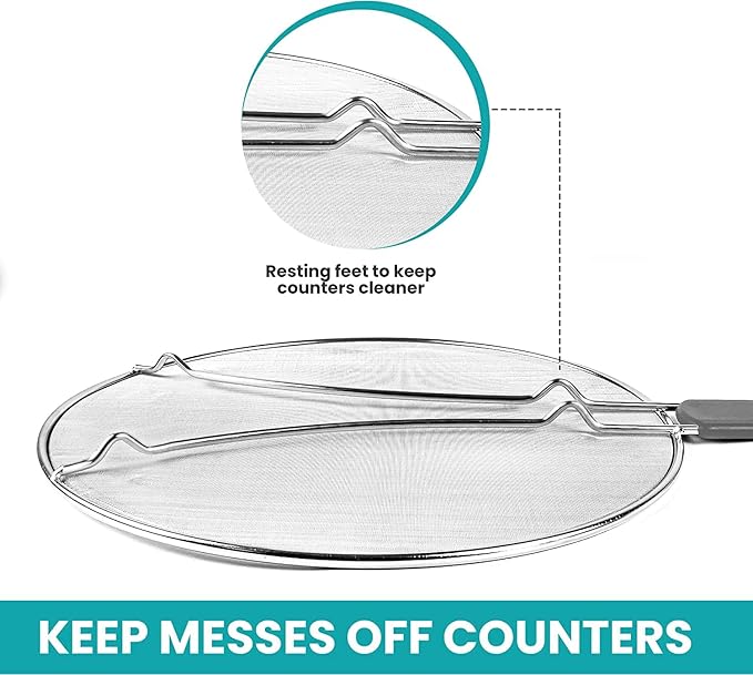 13" Grease Splatter Screen for Cooking | Stainless Steel Oil Splatter Guard and Ultra-Fine Mesh Protects Skin from Burns | TPR Tight-Grip Handle (Grey) - Image 5