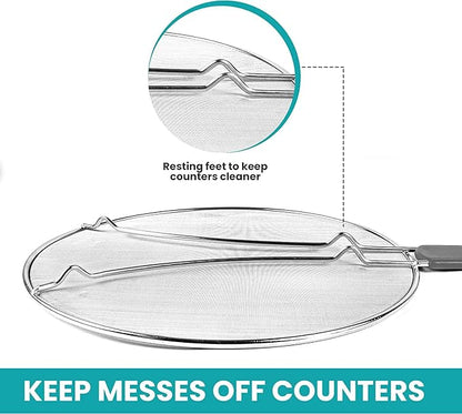 13" Grease Splatter Screen for Cooking | Stainless Steel Oil Splatter Guard and Ultra-Fine Mesh Protects Skin from Burns | TPR Tight-Grip Handle (Grey) - Image 5