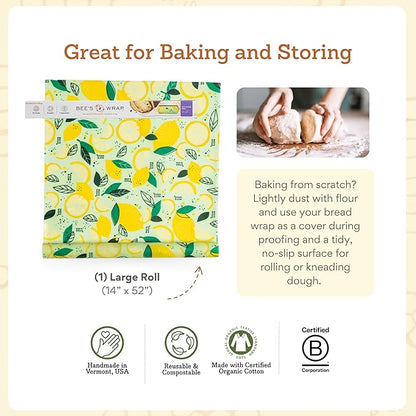 Bee's Wrap - Limited Edition - Beeswax Wraps for Food - Cut to Size 14x52" Beeswax Wrap Roll - Plastic Free Made in USA Reusable Natural Food Wrap - Fresh Squeeze Print - Image 3