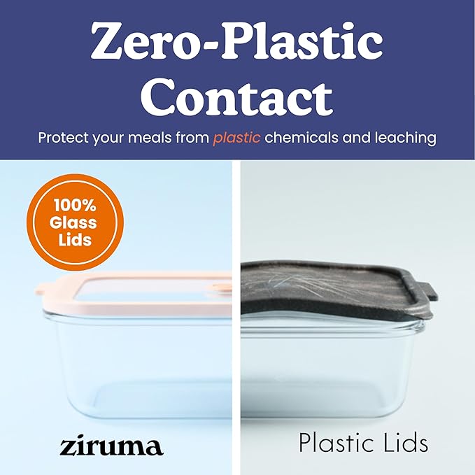 Ziruma Non-Toxic 6.2 Cup Glass Food Storage Containers with Lids, Large Food Containers, Plastic Free Meal Prep, Airtight Food Storage Container, Microwave and Freezer Safe, 2 Pack - Image 3
