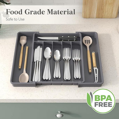 Lifewit Silverware Drawer Organizer, Expandable Utensil Tray for Kitchen, BPA Free Flatware and Cutlery Holder, Adjustable Plastic Storage for Spoons Forks Knives, 10.9"-17.5" x 13.7", Dark Grey - Image 7