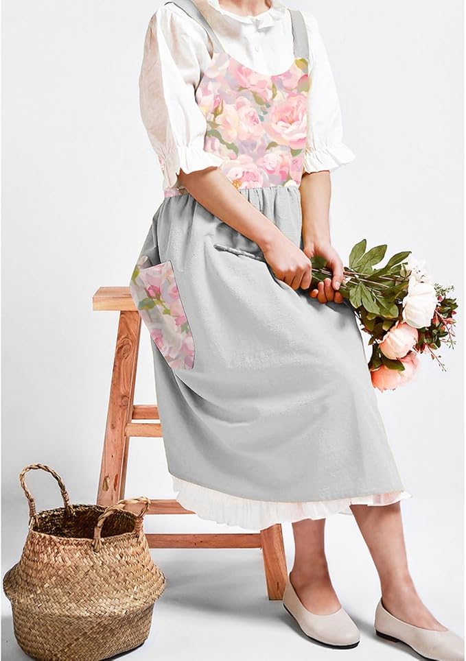 Uaussi Cotton Linen Apron Cross Back Work Apron for Women with Pockets Pinafore Dress X Cross Halter Apron for Chef Gardening - Image 5