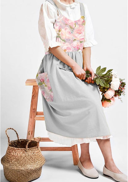 Uaussi Cotton Linen Apron Cross Back Work Apron for Women with Pockets Pinafore Dress X Cross Halter Apron for Chef Gardening - Image 5