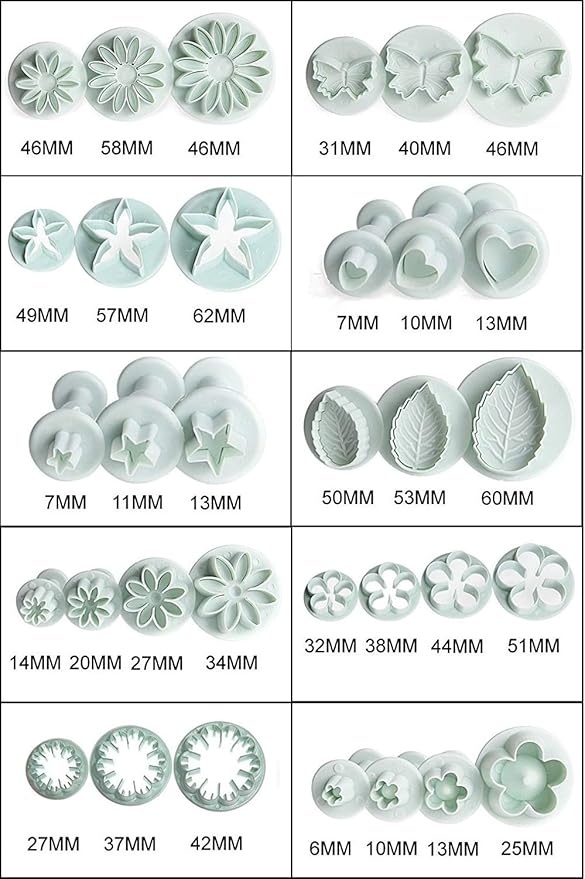 Flower Cookie Cutters,Cake Tools 44 Pcs Snowflake Cookie Cutter Cloud Fondant Cake Plunger Sugarcraft Flowers Leaf Butterfly Heart Shape Decorating Mold DIY Icing Plunger Cutters