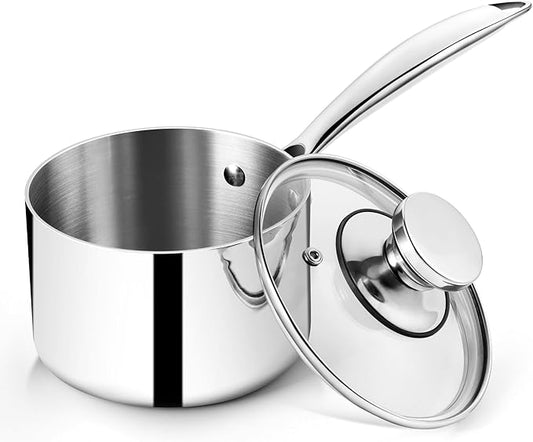 P&P CHEF 3 Quarts Tri-Ply Stockpot and Saucepan, Stainless Steel Sauce Pan with Lid, Cooking Induction Pot, Kitchen Cookware for All Stoves, Non-Toxic, Sturdy & Dishwasher Safe, 1 Piece