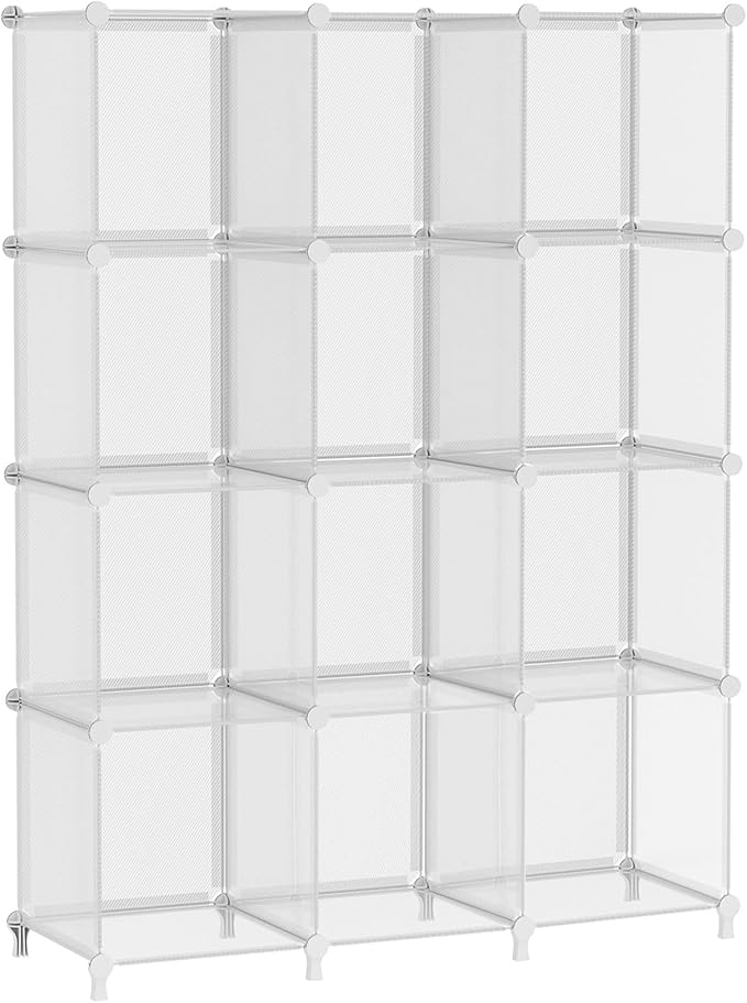 AWTATOS Cube Storage Organizer, Closet Organizers and Storage, 12 Cube Shelves Bookshelf, DIY Stackable Plastic Clothes Organizer Shelving for Bedroom, Home, Transparent Twill by AWTATOS