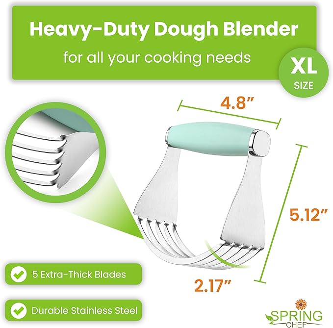 Spring Chef XL Stainless Steel Pastry Cutter Tool for Baking - Heavy Duty Dough Blender - Butter & Dough Cutter Tool with Sharp Blades - Pastry Blender for Easy Mixing - Dishwasher Safe - Mint - Image 3