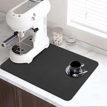 LOPNUR Kitchen Dish Drying Mat, 18"x16" Small Dish Drying Mats for Kitchen Counter, Super Absorbent Dish Drying Pad, Diatomite Coffee Mat Heat Resistant Mat with Anti-slip Rubber Backed, Black - Image 2