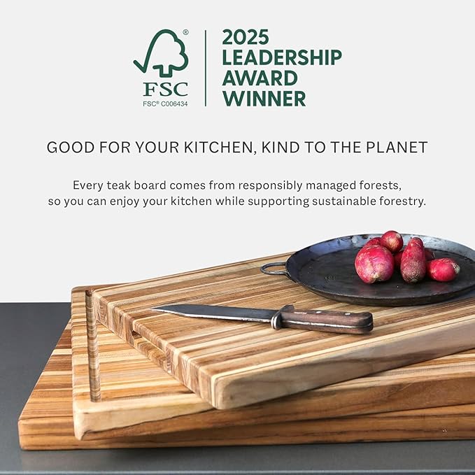 Teakhaus Cutting Board - Large (L) Wood Cutting Board with Grip Handles - Holiday Gift Ideas for Men and Women - Gift-Ready, Reversible, Edge Grain Wood, Knife Friendly - FSC Certified - Image 5