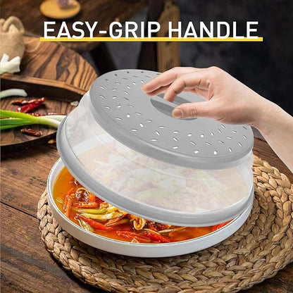 CasaCulina Collapsible Microwave Splatter Cover, Vented Microwave Lid with Hook Hole, Splatter Guard for Plate Dish Bowl, Vegetable Fruit Colander Multi-function Kitchen Gadget, BPA-Free (Grey) - Image 4