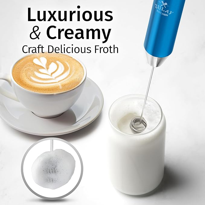 Zulay Kitchen Rechargeable Milk Frother Handheld Lux - Powerful 2-Speed Motor, Waterproof, 2000mAh Battery - Drink Mixer for Latte, Cappuccino, Matcha & Protein Powder - Metallic Blue - Image 2