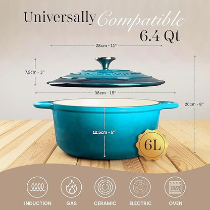 Nuovva Enamelled Cast Iron Dutch Oven Pot with Lid 6.4 Quart Non Stick Casserole Pot – Heavy Duty & Oven Safe up to 500° F for Bread Baking, Braising, Stews, Roasting – 28cm Light Blue - Image 2