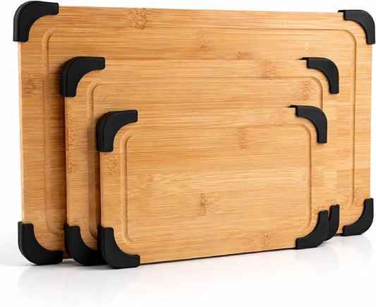 COOK WITH COLOR Non-Slip Cutting Board Set – Kitchen Essentials with Easy Grip Handle for Meat, Veggies, and Fruits, 3 Cutting Boards, Bamboo Non-Slip Black