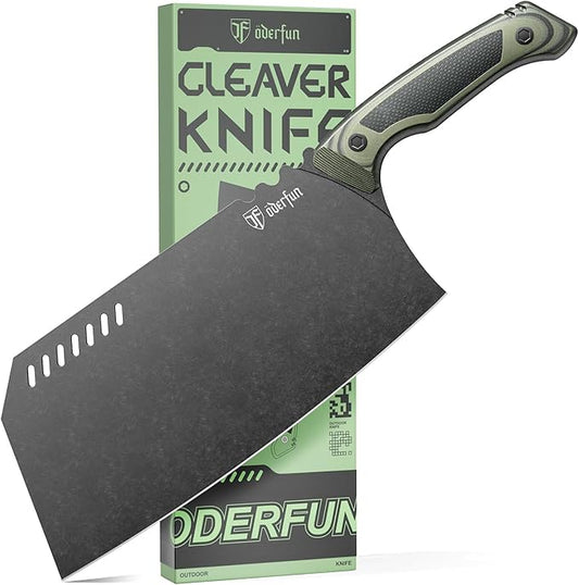 9 Inch Meat Cleaver - Rust-Resistant Full-Tang Steel, G10 Non-Slip Handle - Professional Bone Cutting Knife for Outdoor Cooking & Butcher Use with Gift Box - Knife For Men