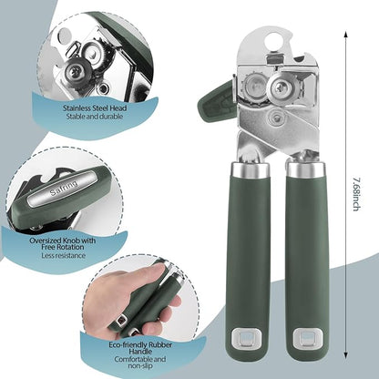Safring Can Opener Manual, Heavy Duty Handheld Strong Can Opener with Soft Touch Handle, Sharp Blade Smooth Edge, Can Openers with Multifunctional Bottle Opener, Hunter Green - Image 2
