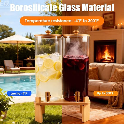 2 Gallon 2 Pack large Glass Drink dispenser for parties,Beverage Dispenser With Wood Stand,Water Dispensers with spigot,lemonade dispenser,juice containers & water pitcher with lid - Image 3