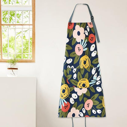 2 Pack Floral Apron for Women with Pockets, Adjustable Cotton Chef Aprons for Kitchen, Cooking, BBQ & Grill