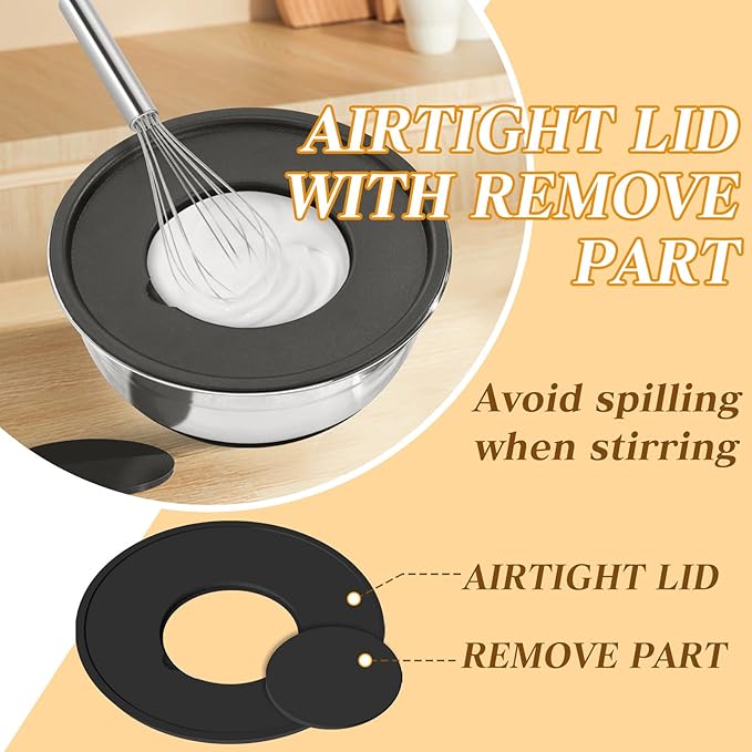 Unokit Mixing Bowls with Lids Set - 7 Pcs Stainless Steel Mixing Bowls with 3 Grater Attachments, Non-Slip Silicone Base Mixing Bowl Set for Kitchen - Image 3